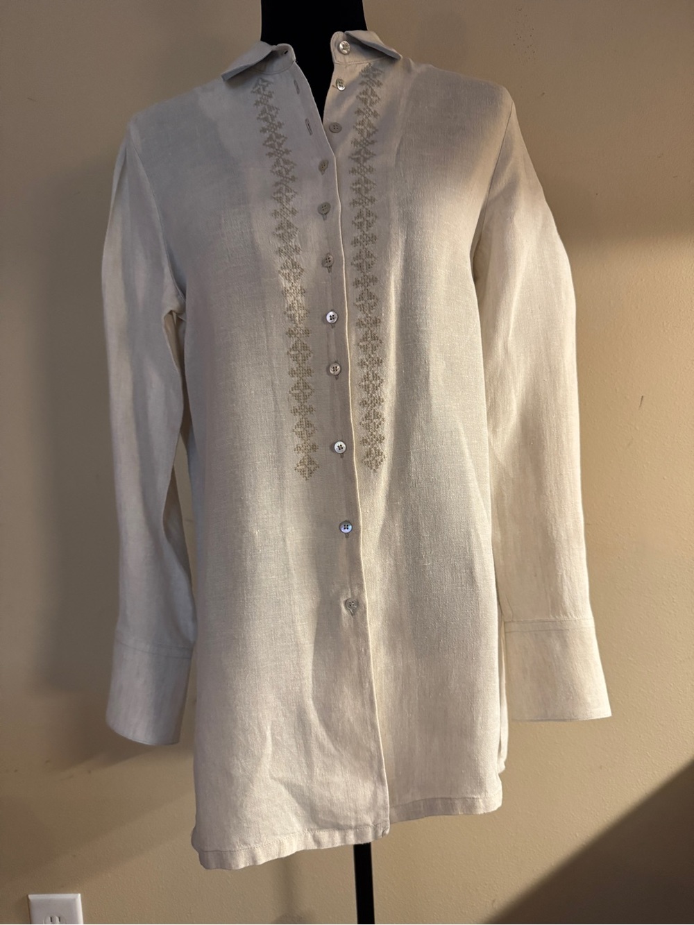 Schneider Cream Embroidered Long Blouse